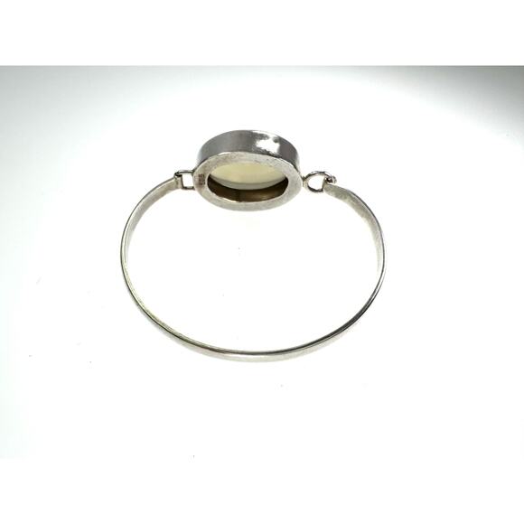 Citrine Cabochon Sterling 925 Silver Latch Bangle 6" - Picture 6 of 8